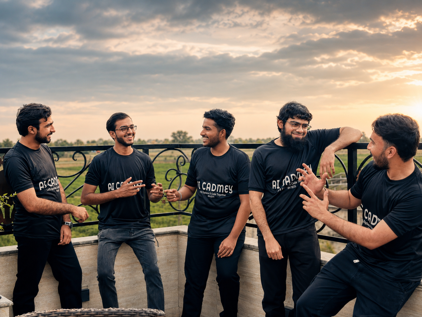 AI Cadmey team members talking together outdoors